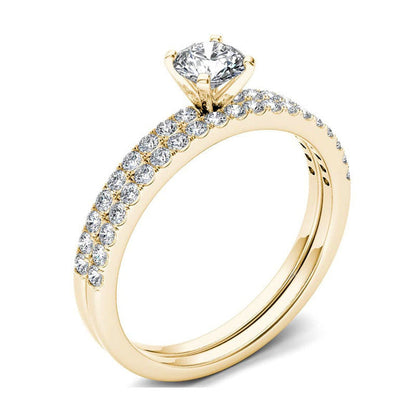 0.75 CT. T.W. Natural Diamond Bridal Engagement Ring Set in Solid 14K Gold