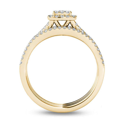 0.75 CT. T.W. Composite Natural Diamond Cushion Frame Three Piece Bridal Engagement Ring Set in Solid 14K Gold
