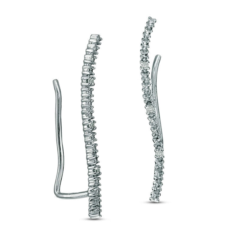 Diamond Accent Curved Crawler Earrings in 10K White Gold