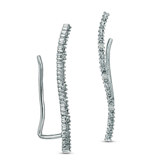 Diamond Accent Curved Crawler Earrings in 10K White Gold