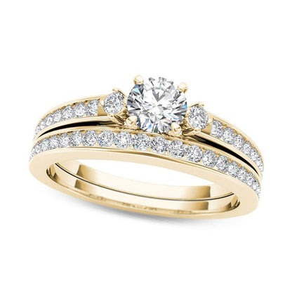 1.0 CT. T.W. Natural Diamond Bridal Engagement Ring Set in Solid 14K Gold