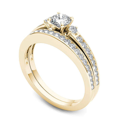 1.0 CT. T.W. Natural Diamond Bridal Engagement Ring Set in Solid 14K Gold