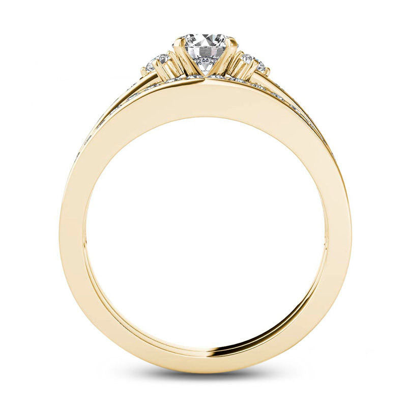 1.0 CT. T.W. Natural Diamond Bridal Engagement Ring Set in Solid 14K Gold