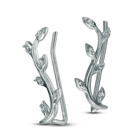 Diamond Accent Leaf Vine Crawler Earrings in 10K White Gold