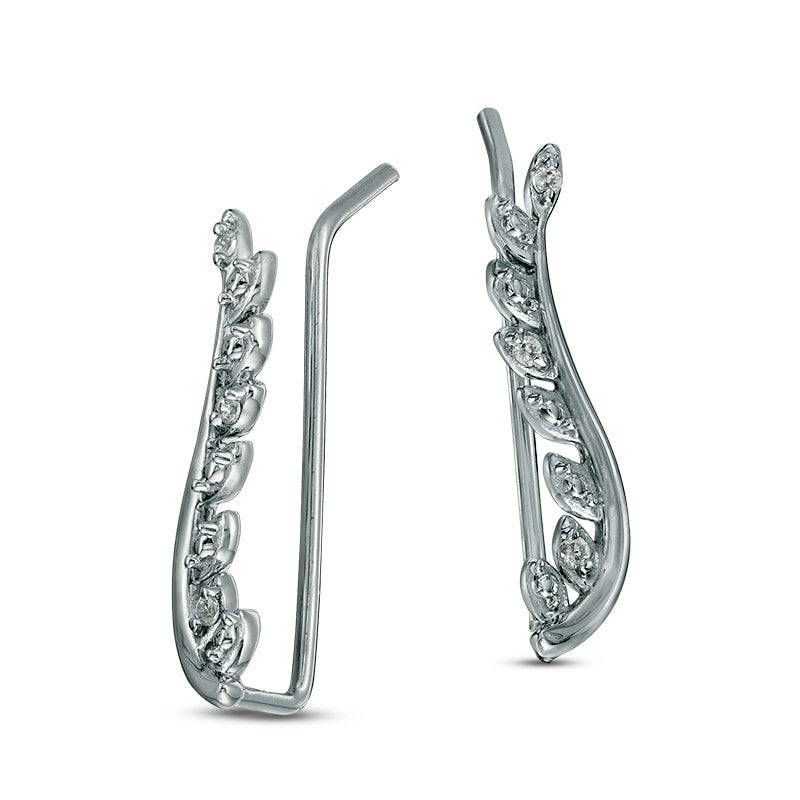 Diamond Accent Leaf Crawler Earrings in 10K White Gold