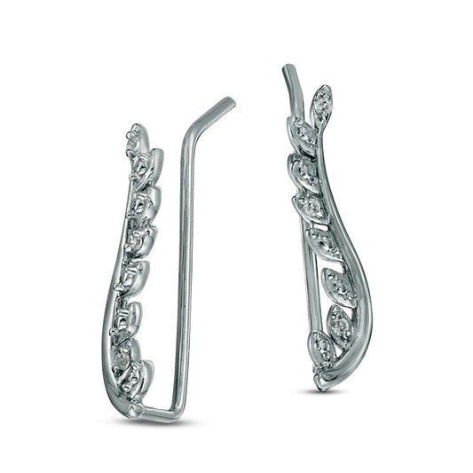 Diamond Accent Leaf Crawler Earrings in 10K White Gold