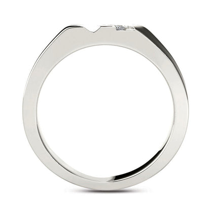 Men's 0.13 CT. T.W. Square-Cut Natural Diamond Three Stone Slant Wedding Band in Solid 14K White Gold