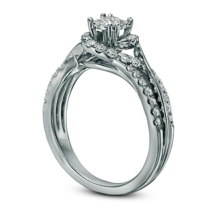 0.75 CT. T.W. Natural Diamond Frame Engagement Ring in Solid 14K White Gold
