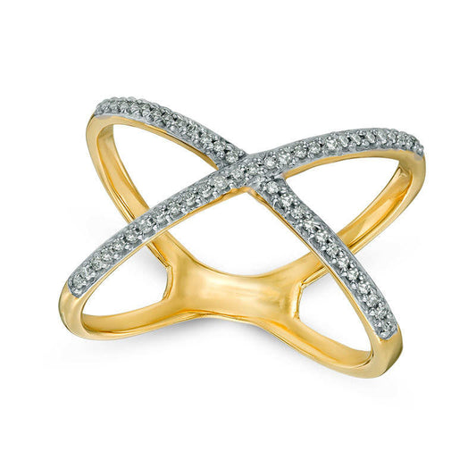 0.13 CT. T.W. Natural Diamond Split Shank Orbit Ring in Sterling Silver with Yellow Rhodium