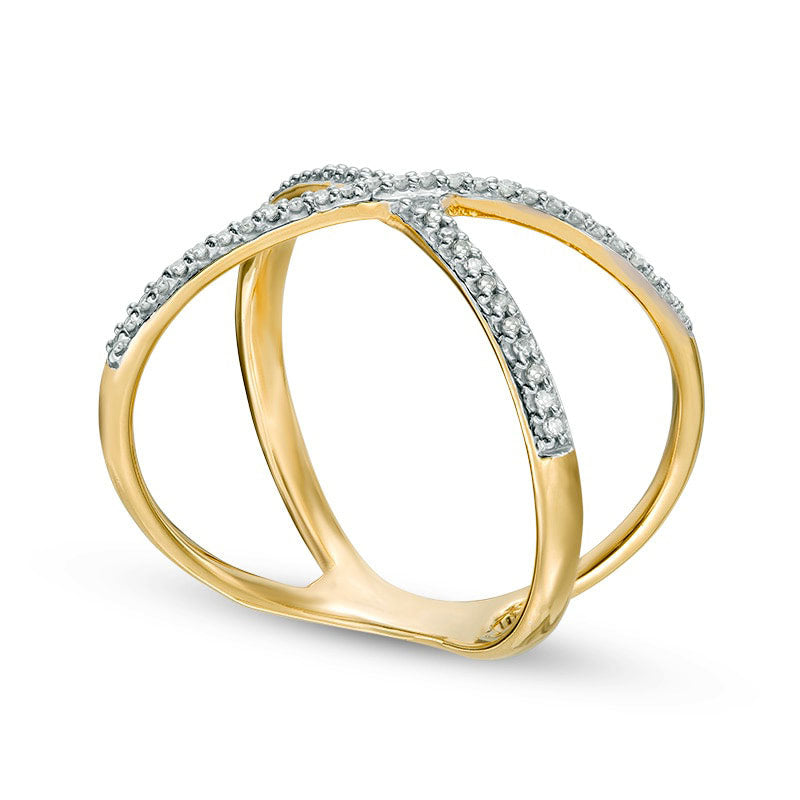 0.13 CT. T.W. Natural Diamond Split Shank Orbit Ring in Sterling Silver with Yellow Rhodium