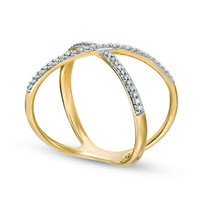 0.13 CT. T.W. Natural Diamond Split Shank Orbit Ring in Sterling Silver with Yellow Rhodium