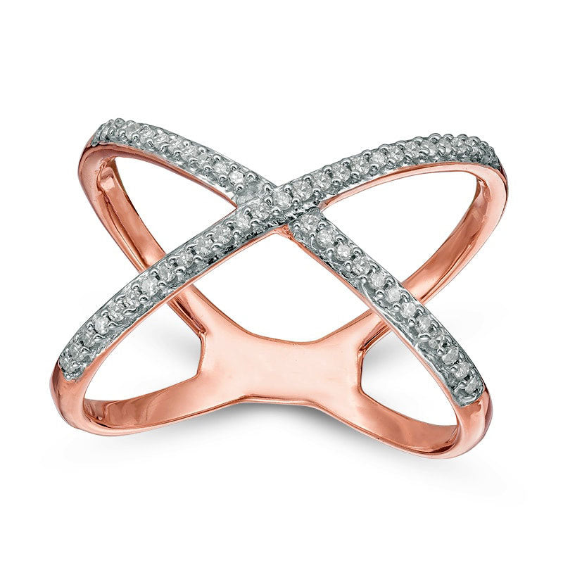 0.13 CT. T.W. Natural Diamond Split Shank Orbit Ring in Sterling Silver with Rose Rhodium