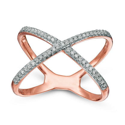 0.13 CT. T.W. Natural Diamond Split Shank Orbit Ring in Sterling Silver with Rose Rhodium