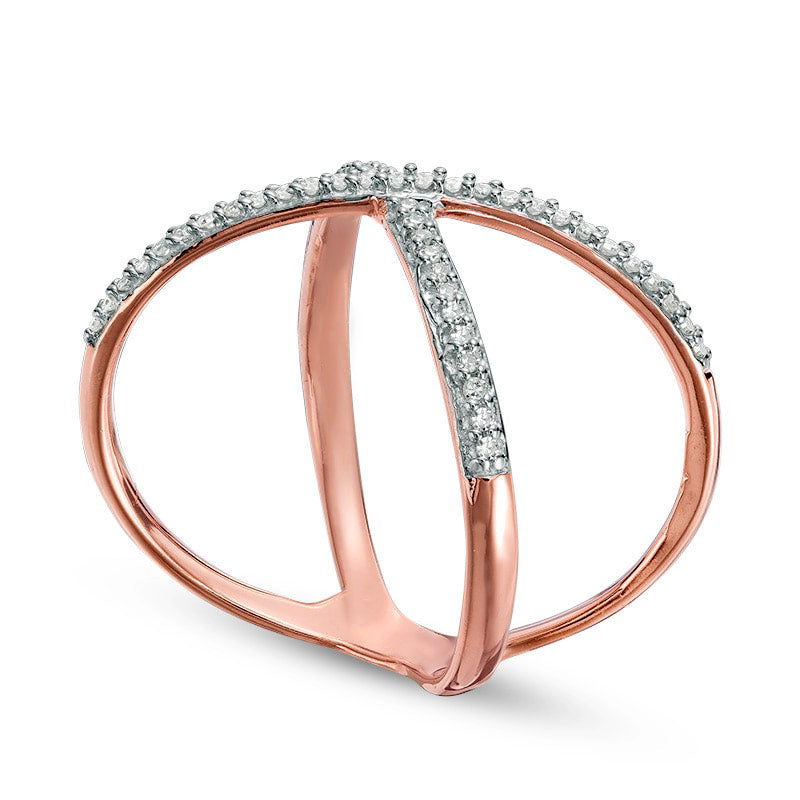 0.13 CT. T.W. Natural Diamond Split Shank Orbit Ring in Sterling Silver with Rose Rhodium