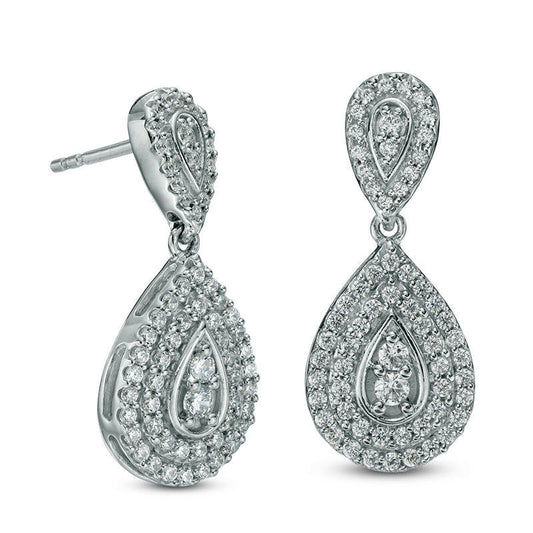 1 CT. T.W. Composite Diamond Frame Pear-Shaped Drop Earrings in 10K White Gold