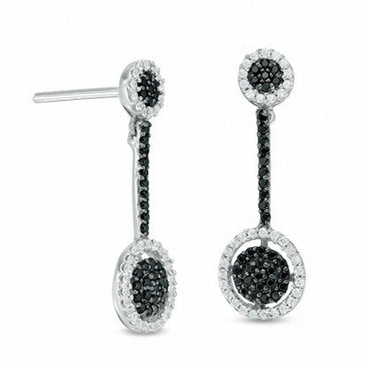 0.5 CT. T.W. Enhanced Black and White Diamond Frame Pendulum Drop Earrings in 10K White Gold