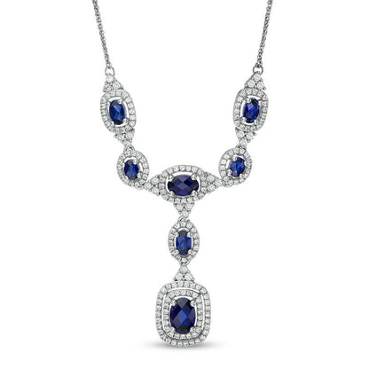 Oval Lab-Created Blue and White Sapphire Frame Necklace in Sterling Silver - 17
