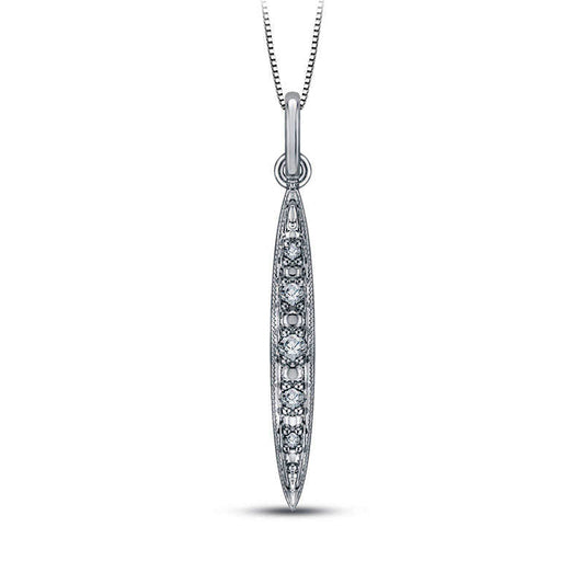 Natural Diamond Accent Elongated Marquise Pendant in Sterling Silver