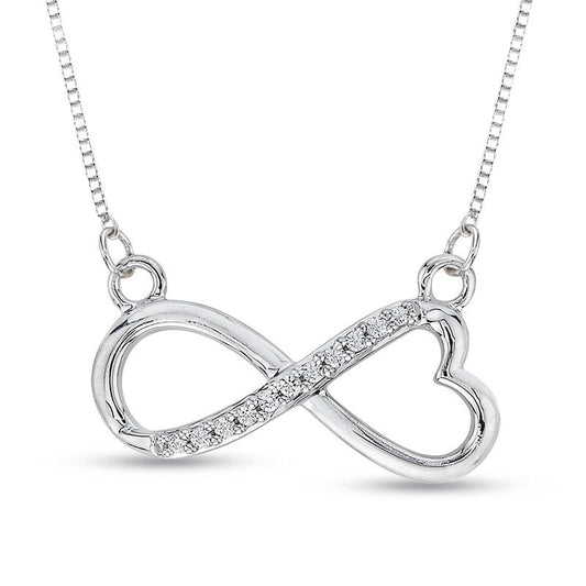 Natural Diamond Accent Infinity with Heart Necklace in Sterling Silver