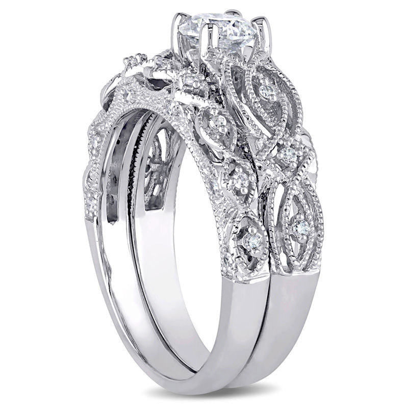 0.75 CT. T.W. Natural Diamond Antique Vintage-Style Bridal Engagement Ring Set in Solid 10K White Gold
