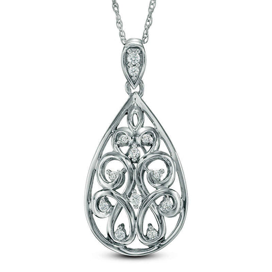 0.2 CT. T.W. Natural Diamond Pear-Shaped Filigree Pendant in Sterling Silver
