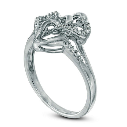 0.10 CT. T.W. Natural Diamond Three Heart Split Shank Ring in Sterling Silver