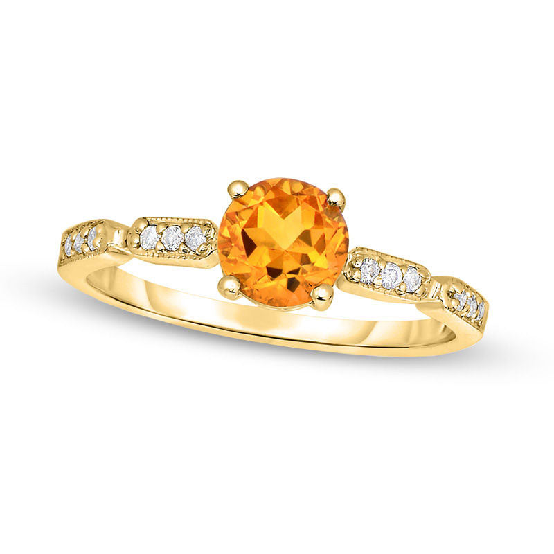 6.0mm Citrine and Natural Diamond Accent Ring in Solid 10K Yellow Gold