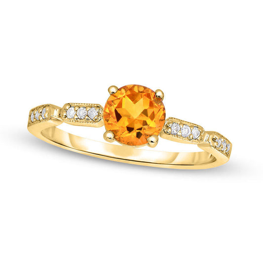 6.0mm Citrine and Natural Diamond Accent Ring in Solid 10K Yellow Gold