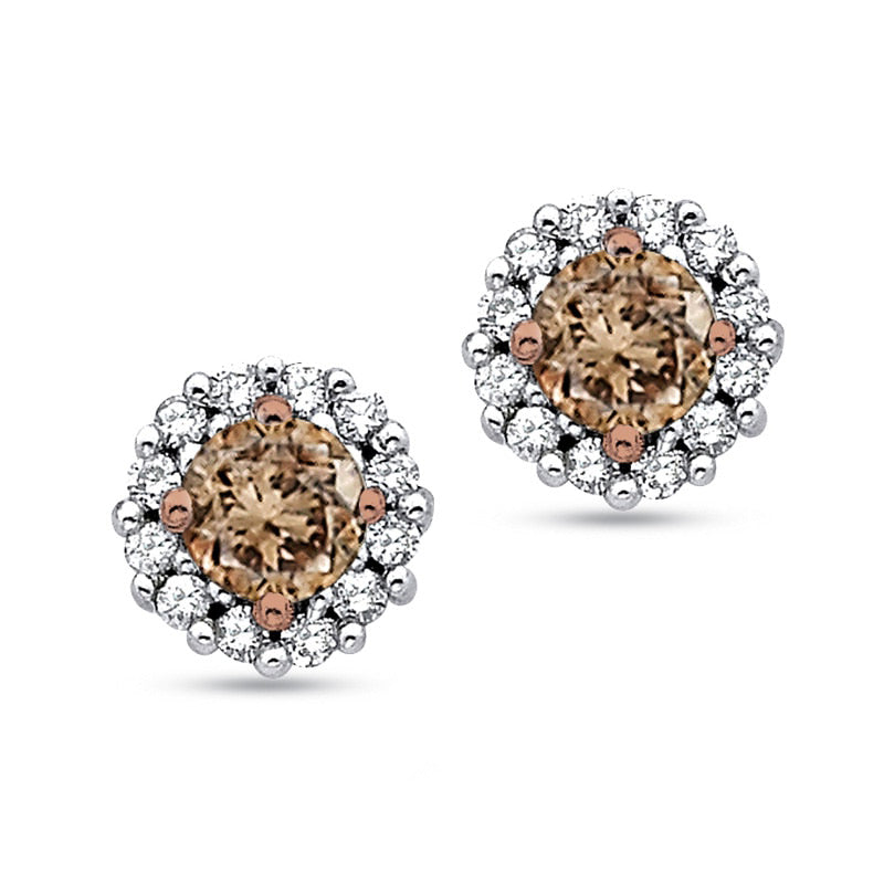 0.5 CT. T.W. Enhanced Champagne and White Diamond Frame Stud Earrings in 10K White Gold