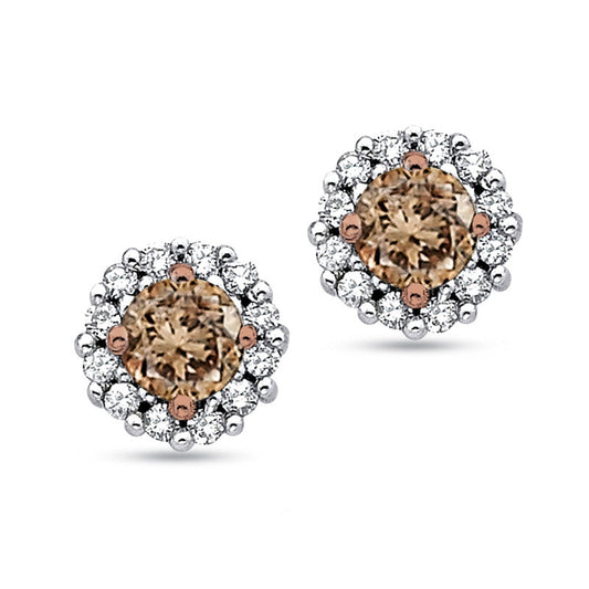 0.5 CT. T.W. Enhanced Champagne and White Diamond Frame Stud Earrings in 10K White Gold