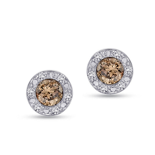 0.33 CT. T.W. Enhanced Champagne and White Diamond Frame Stud Earrings in 10K White Gold