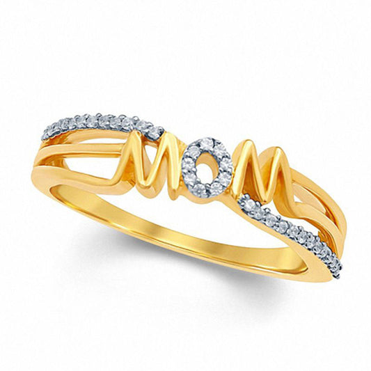 0.10 CT. T.W. Natural Diamond MOM" Split Shank Ring in Solid 10K Yellow Gold"