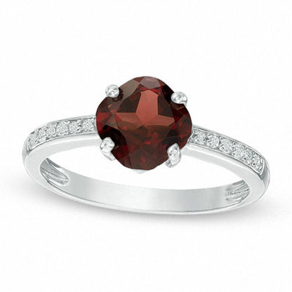 7.0mm Cushion-Cut Garnet and White Topaz Ring in Sterling Silver