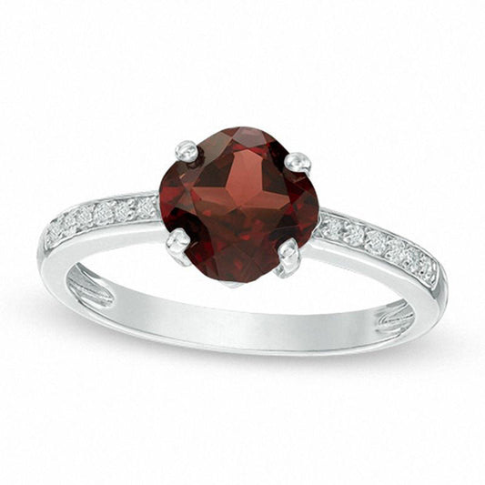 7.0mm Cushion-Cut Garnet and White Topaz Ring in Sterling Silver