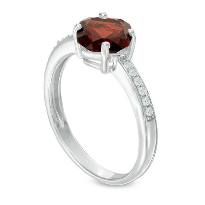 7.0mm Cushion-Cut Garnet and White Topaz Ring in Sterling Silver
