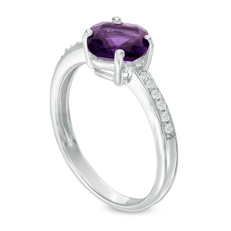 7.0mm Cushion-Cut Amethyst and White Topaz Ring in Sterling Silver