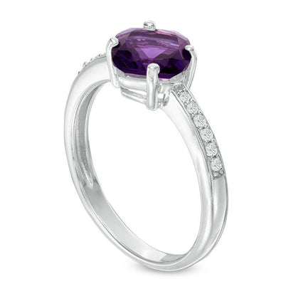 7.0mm Cushion-Cut Amethyst and White Topaz Ring in Sterling Silver