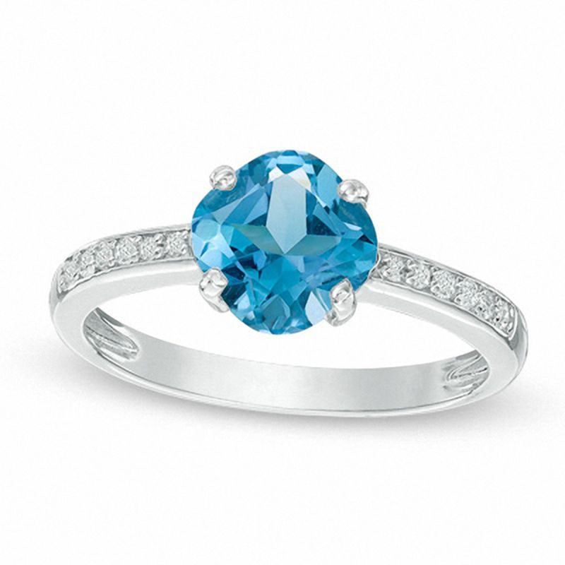 7.0mm Cushion-Cut Blue and White Topaz Ring in Sterling Silver