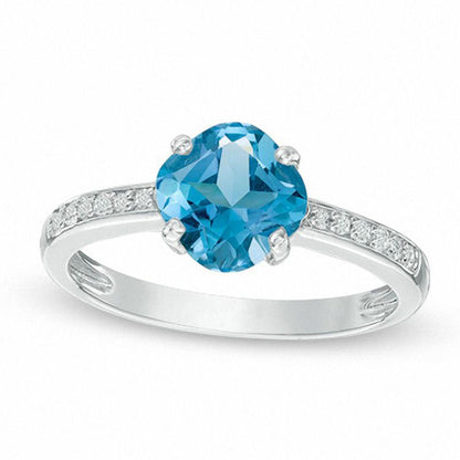7.0mm Cushion-Cut Blue and White Topaz Ring in Sterling Silver