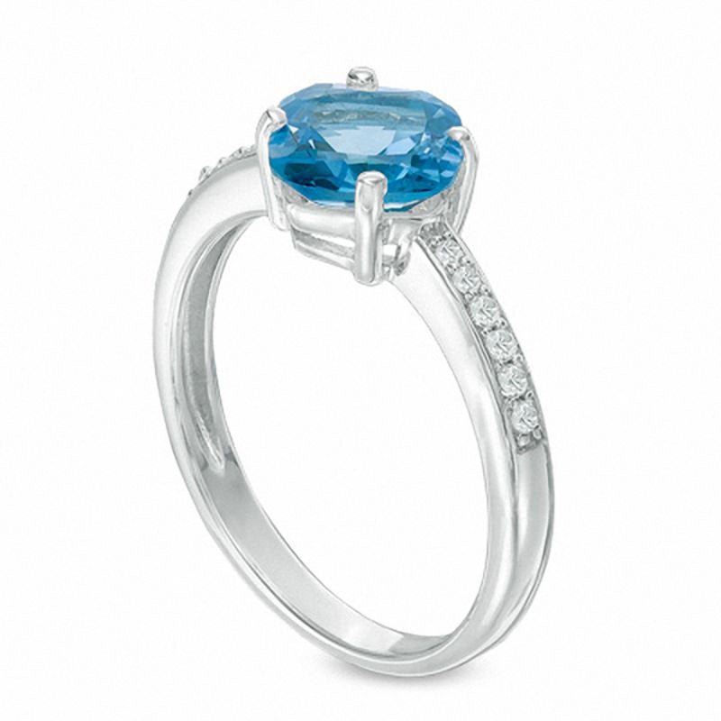 7.0mm Cushion-Cut Blue and White Topaz Ring in Sterling Silver