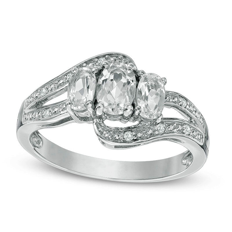 Oval White Topaz Three Stone Bypass Ring in Sterling Silver