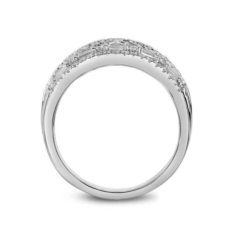 1.0 CT. T.W. Baguette and Round Natural Diamond Alternating Multi-Row Band in Solid 14K White Gold