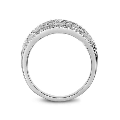1.0 CT. T.W. Baguette and Round Natural Diamond Alternating Multi-Row Band in Solid 14K White Gold