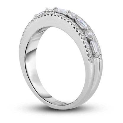 0.50 CT. T.W. Baguette and Round Natural Diamond Alternating Multi-Row Band in Solid 14K White Gold
