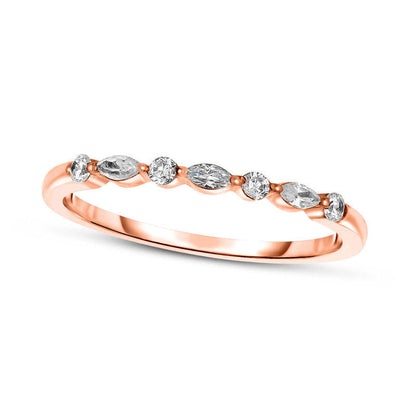 0.13 CT. T.W. Marquise and Round Natural Diamond Alternating Anniversary Band in Solid 14K Rose Gold