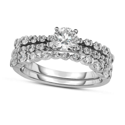 1.25 CT. T.W. Natural Diamond Bridal Engagement Ring Set in Solid 14K White Gold