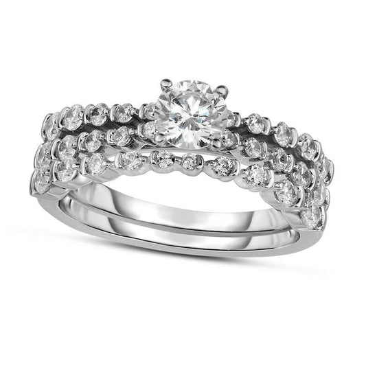 1.25 CT. T.W. Natural Diamond Bridal Engagement Ring Set in Solid 14K White Gold