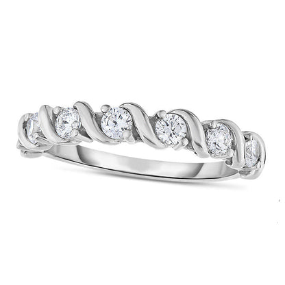 0.33 CT. T.W. Natural Diamond Seven Stone S" Anniversary Band in Solid 14K White Gold"