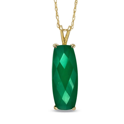 Elongated Cushion-Cut Green Chalcedony Pendant in 10K Yellow Gold