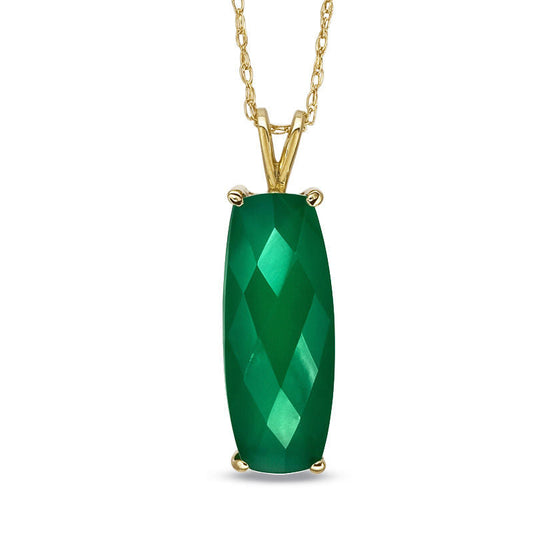 Elongated Cushion-Cut Green Chalcedony Pendant in 10K Yellow Gold